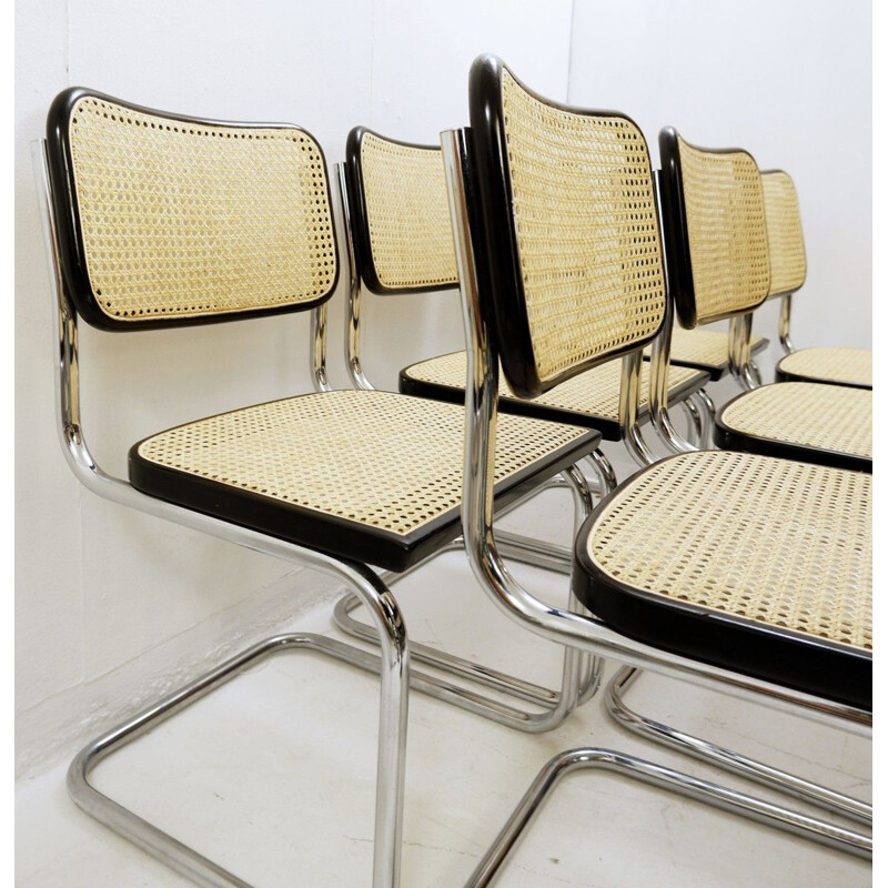 Set Of 6 vintage Cane And Chrome Chairs Italy 1970s