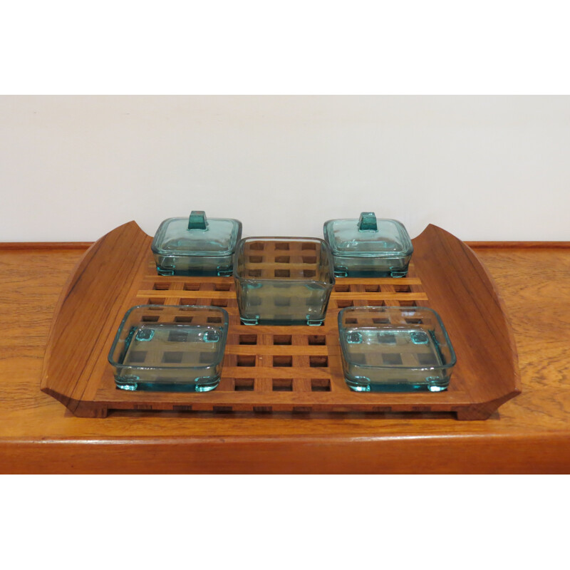 Dansk Design tray in teak with glass inserts, Jens QUISTGAARD - 1960s