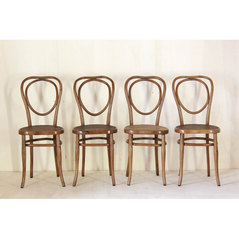 Ensemble de 4 chaises vintage de style Thonet avec canapé par Wackerlin & Co 1880 