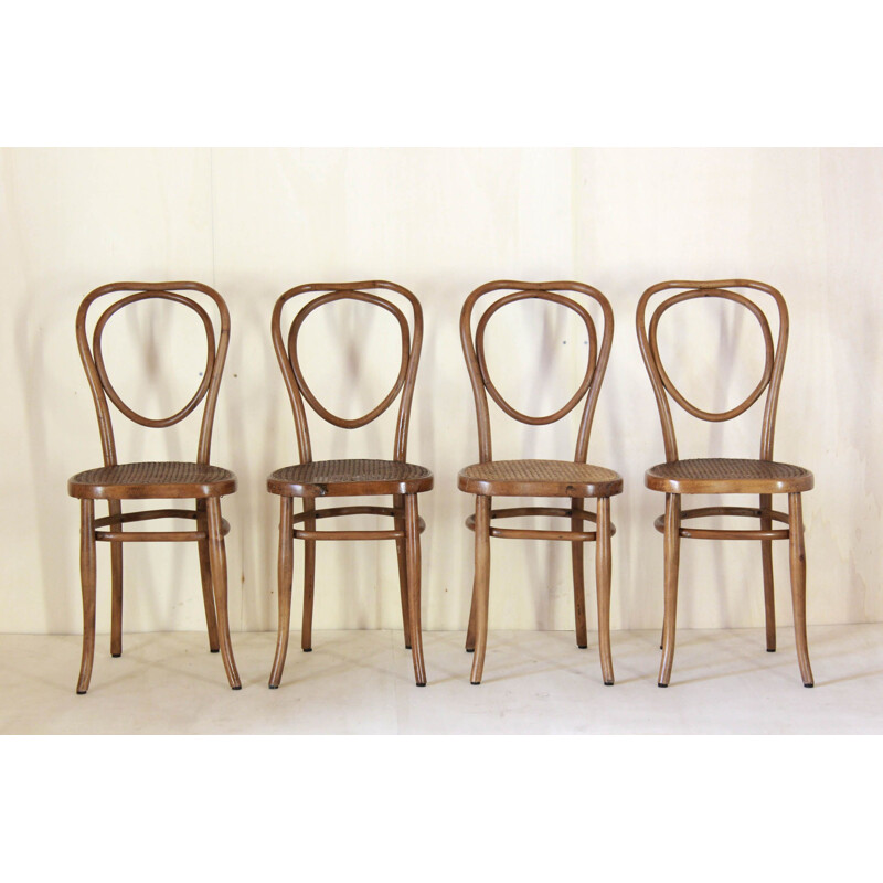 Set Of 4 vintage Thonet Style Chairs With Sofa By Wackerlin & Co 1880 