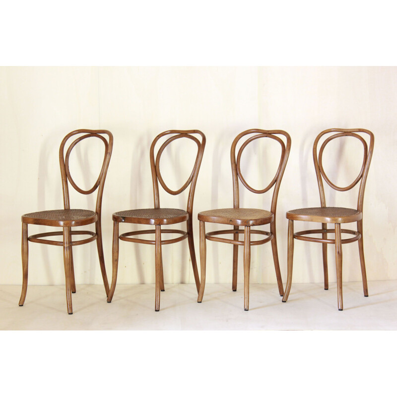 Set Of 4 vintage Thonet Style Chairs With Sofa By Wackerlin & Co 1880 