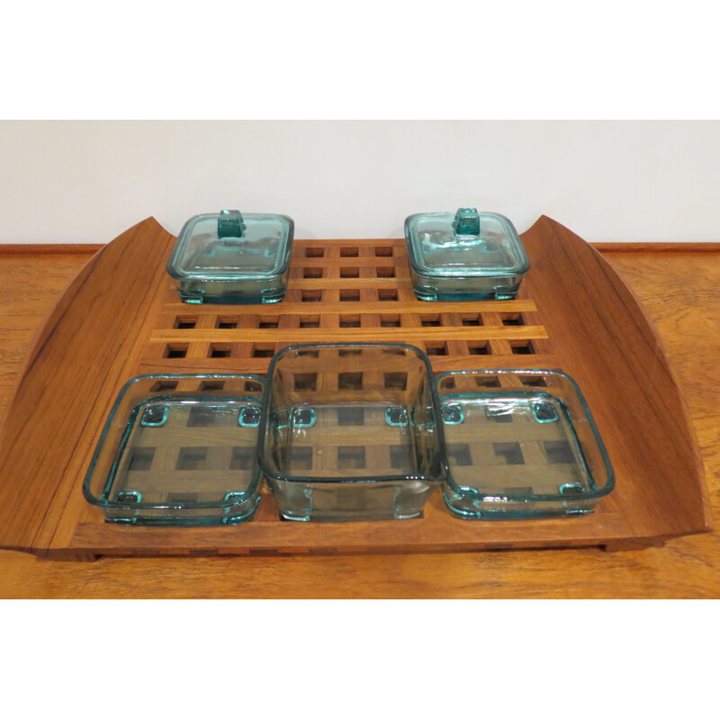 Dansk Design tray in teak with glass inserts, Jens QUISTGAARD - 1960s