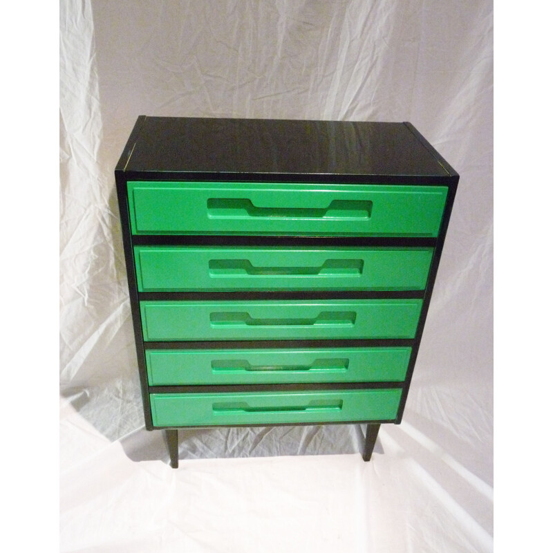 Vintage green 5 drawer chest of drawers