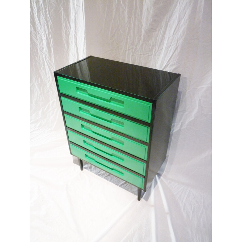 Vintage green 5 drawer chest of drawers