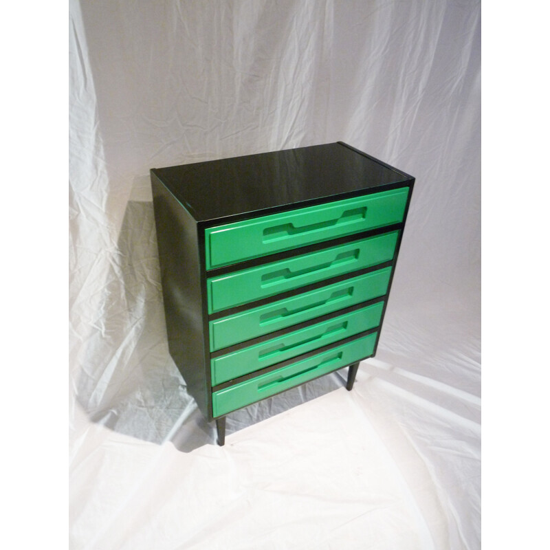 Vintage green 5 drawer chest of drawers