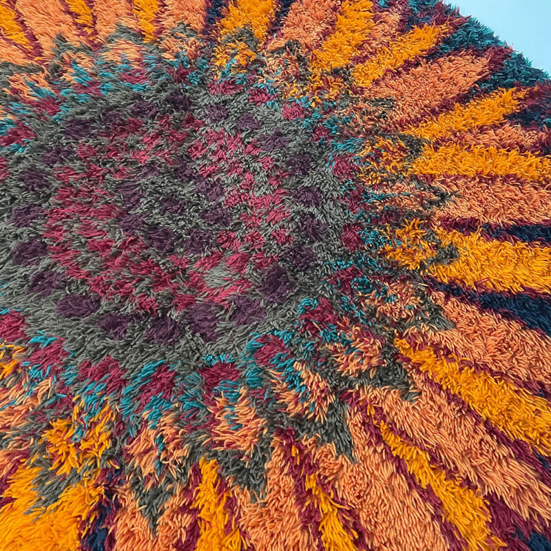 Large vintage psychedelic furry rug by Ege Taepper, Denmark 1970