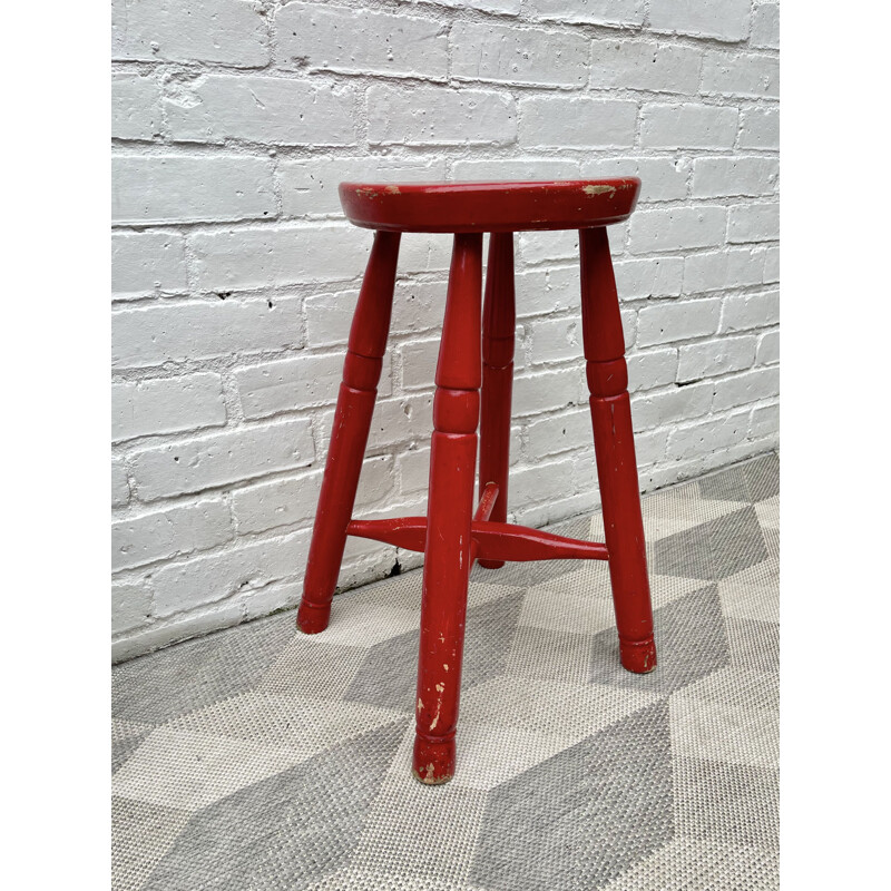 Vintage red wooden stool