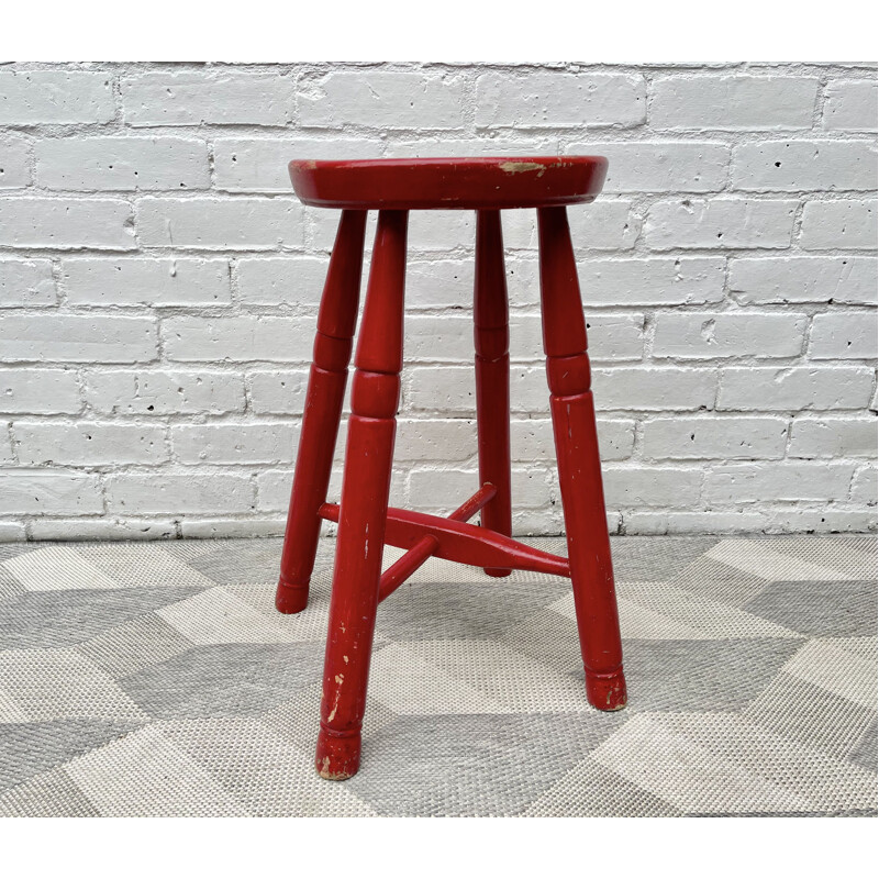 Vintage red wooden stool