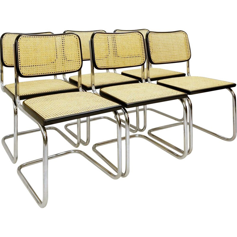 Set Of 6 vintage Cane And Chrome Chairs Italy 1970s