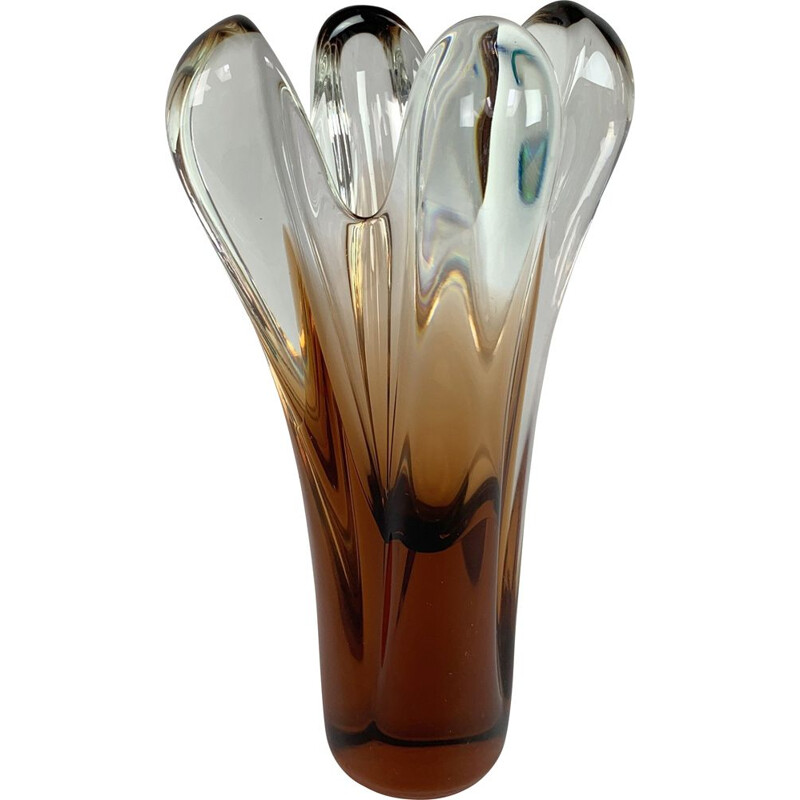 Vase vintage en verre d'art par Jan Beranek pour la verrerie de Skrdlovice 1960 