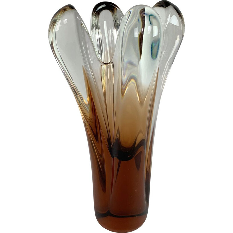 Vintage art glass vase by Jan Beranek for the Skrdlovice Glass Works 1960 