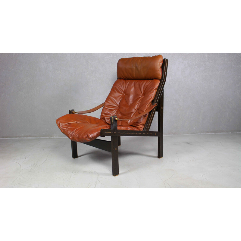 Vintage brown leather lounge chair by Torbjørn Afdal for Bruksbo 1960