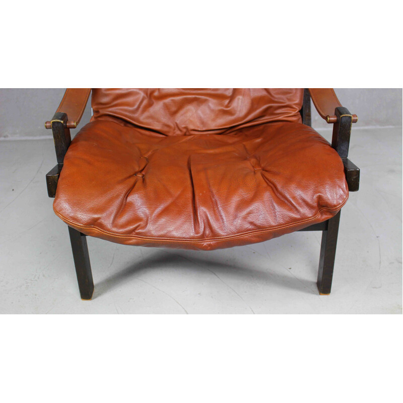 Vintage brown leather lounge chair by Torbjørn Afdal for Bruksbo 1960