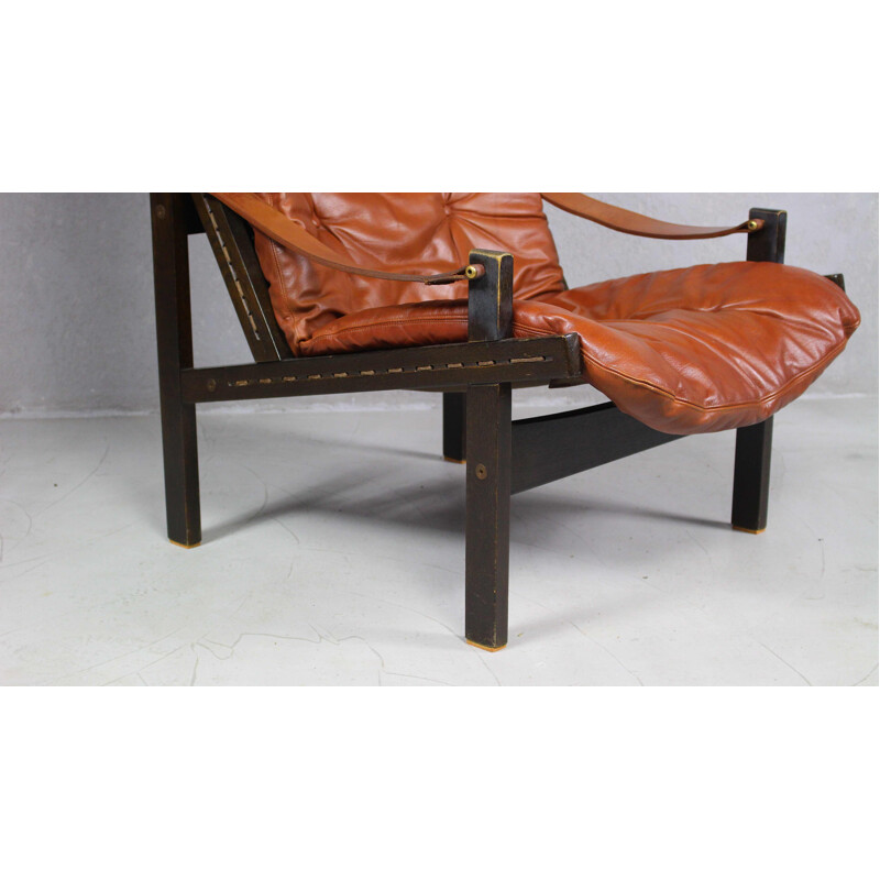 Fauteuil lounge vintage en cuir brun par Torbjørn Afdal pour Bruksbo 1960