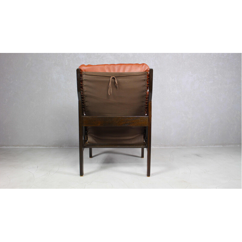 Fauteuil lounge vintage en cuir brun par Torbjørn Afdal pour Bruksbo 1960