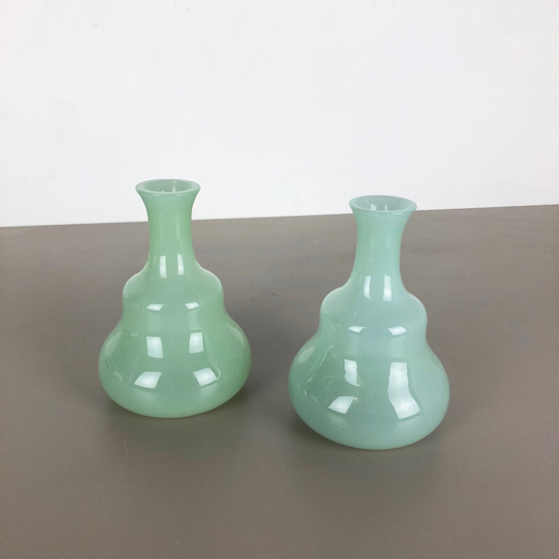 Pair of vintage Murano opaline glass vases by Gino Cenedese 1960