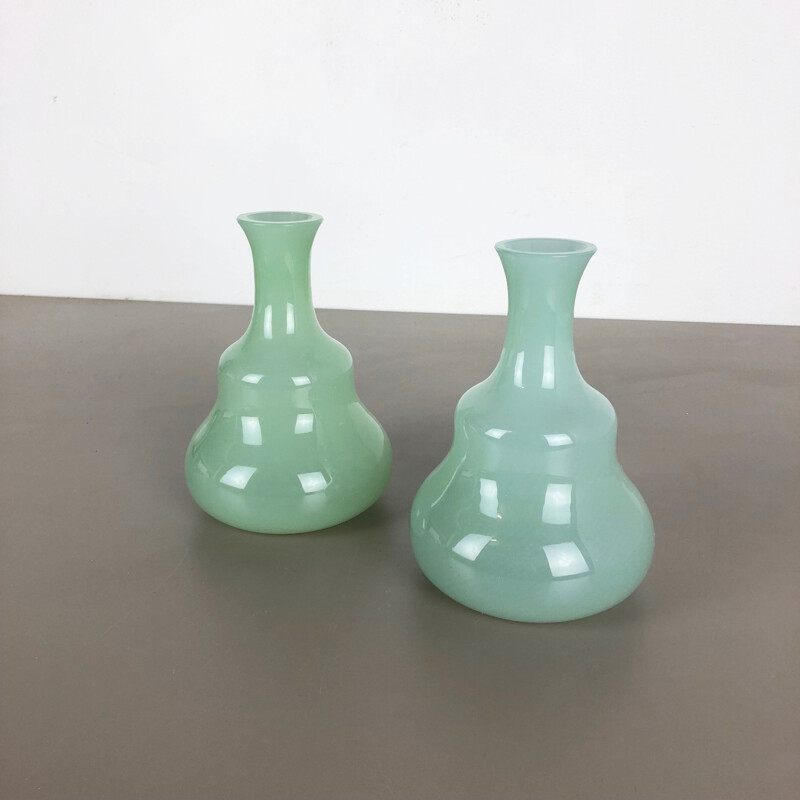 Pair of vintage Murano opaline glass vases by Gino Cenedese 1960