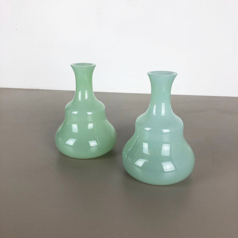 Par de vasos de vidro opalino Murano vintage de Gino Cenedese 1960