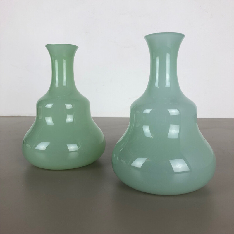 Pair of vintage Murano opaline glass vases by Gino Cenedese 1960