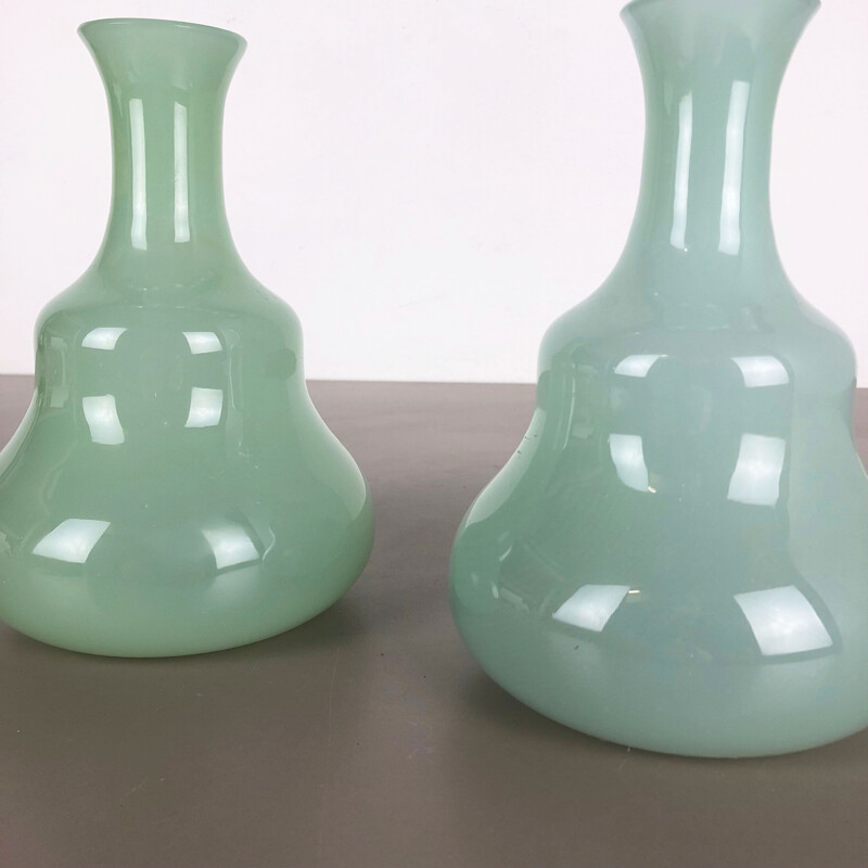 Pair of vintage Murano opaline glass vases by Gino Cenedese 1960