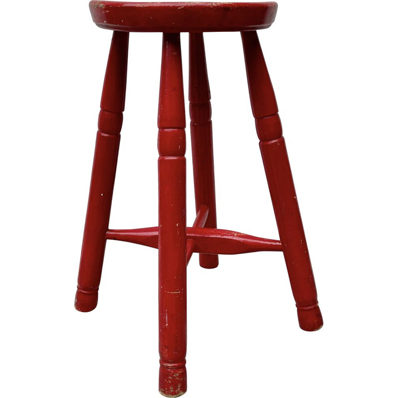 Tabouret vintage rouge en bois