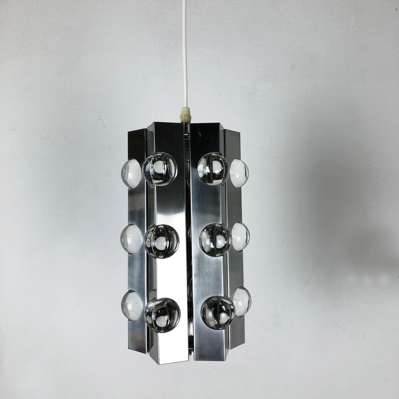 Coppia di lampade a sospensione vintage in argento sputnik di Cosack Lights, Germania 1970