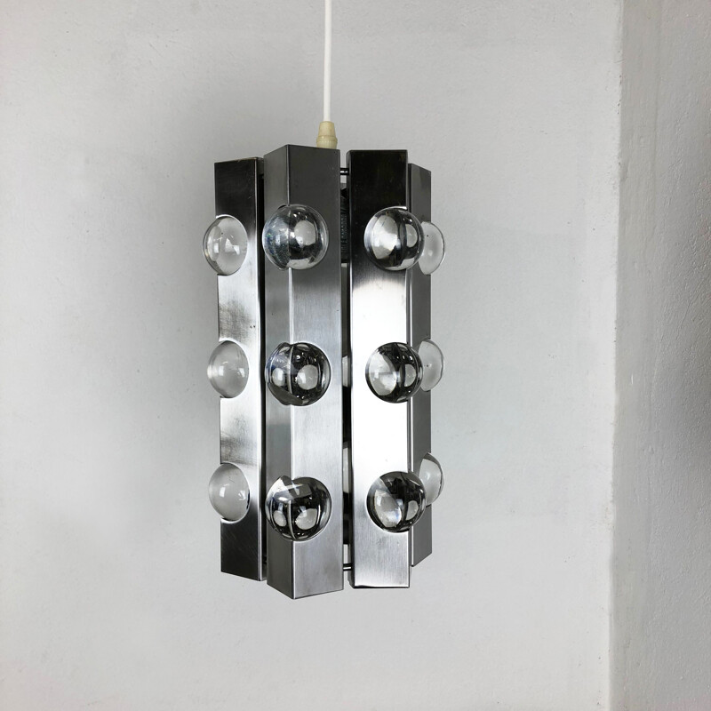 Coppia di lampade a sospensione vintage in argento sputnik di Cosack Lights, Germania 1970
