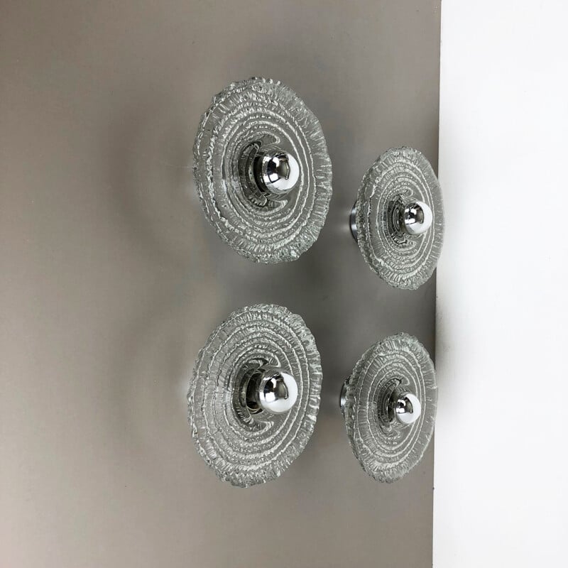 Set of 4 vintage Glass Sconces Wall Lights by Peill & Putzler Germany 1970s