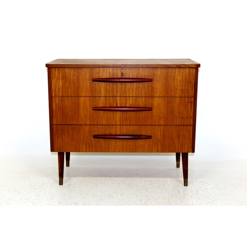 Vintage teak and beechwood chest of drawers Sweden 1950s