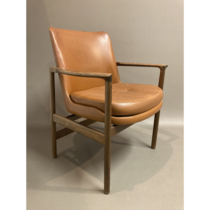 Vintage leather armchair Kofod Larsen scandinavian 1950s