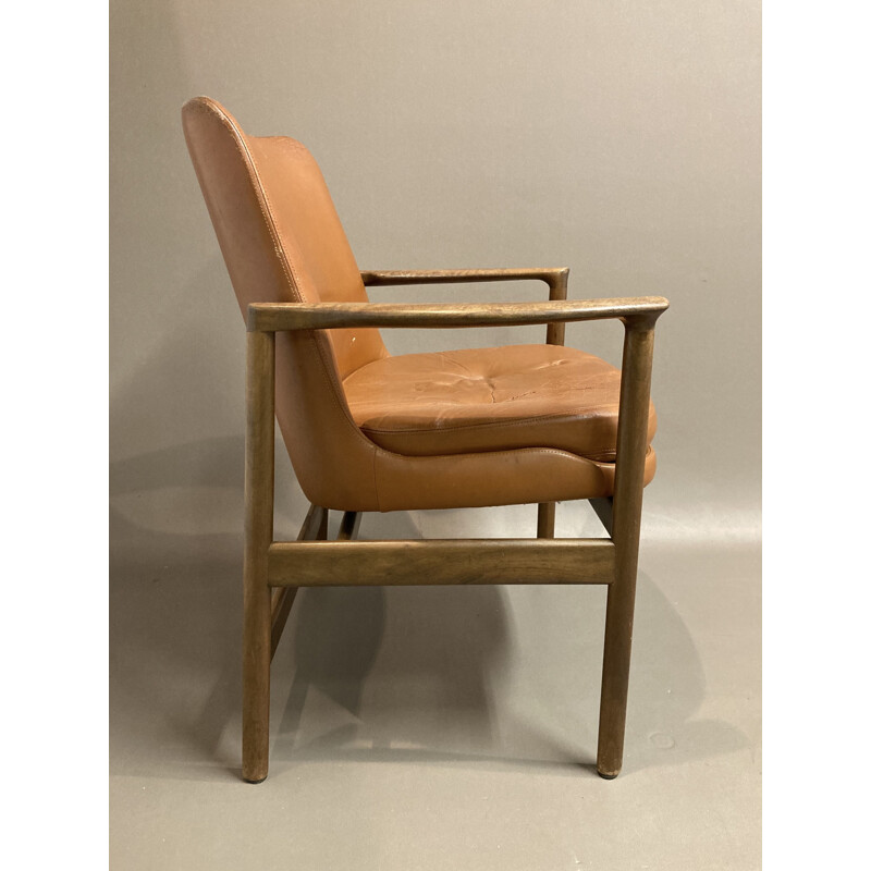 Vintage leather armchair Kofod Larsen scandinavian 1950s