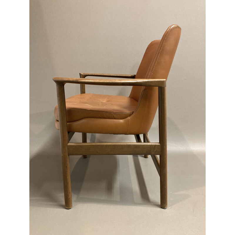 Vintage leather armchair Kofod Larsen scandinavian 1950s