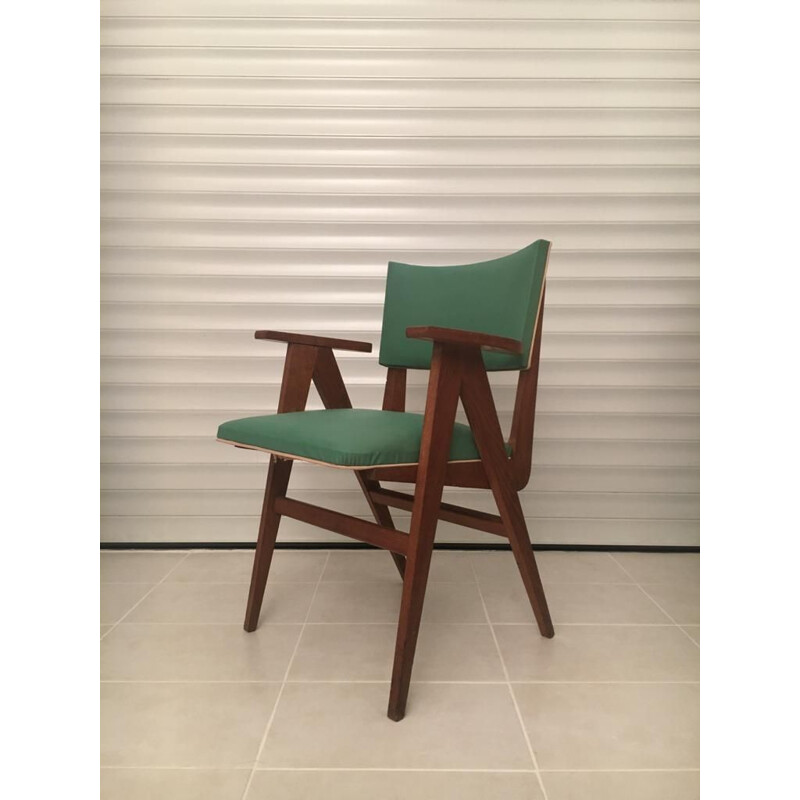 Vintage armchair with compass feet French 1950s