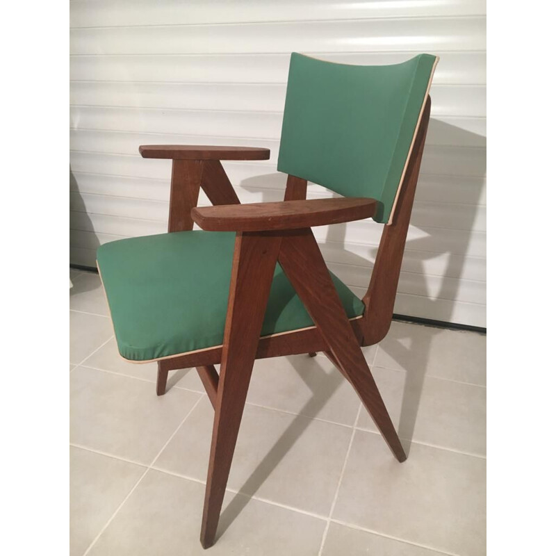 Vintage armchair with compass feet French 1950s