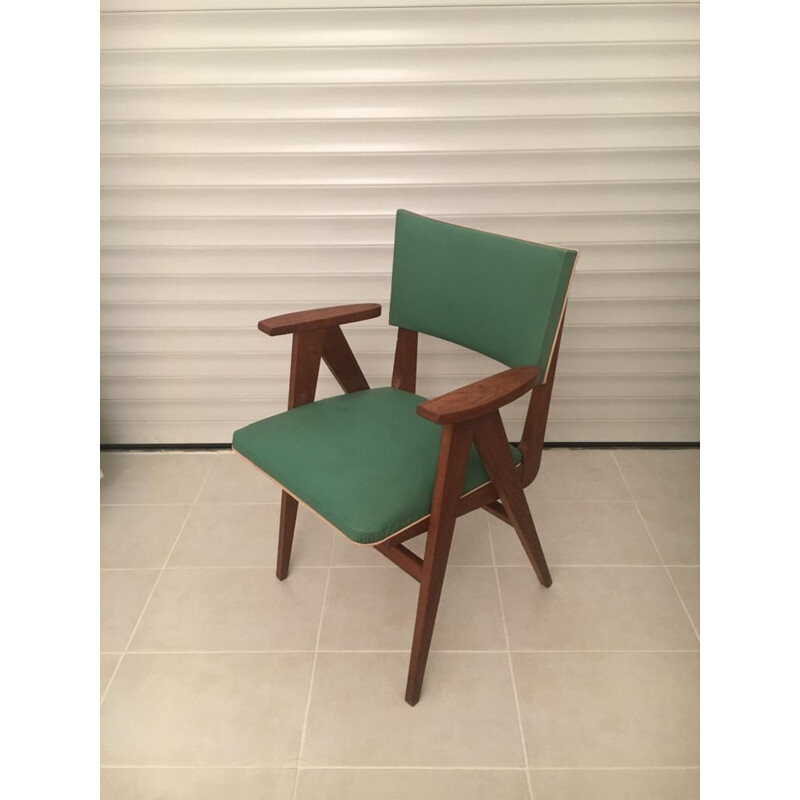 Vintage armchair with compass feet French 1950s