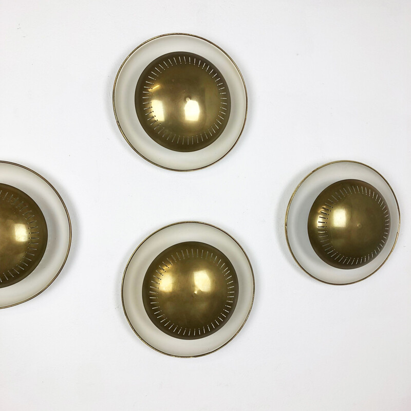 Set of 4 vintage Sarfatti Brass Metal Sconces Wall Light Italy 1950s