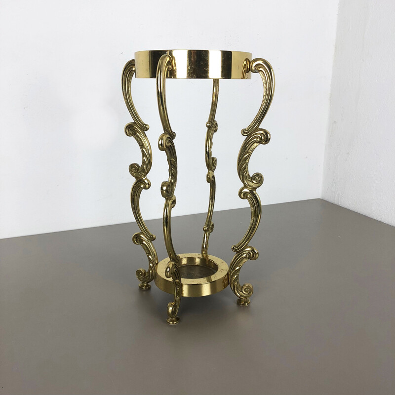 Vintage solid brass umbrella stand Hollywood Regency Italy 1970s