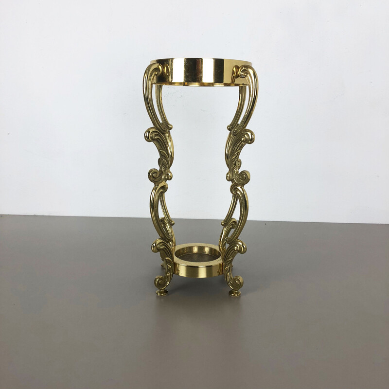 Vintage solid brass umbrella stand Hollywood Regency Italy 1970s