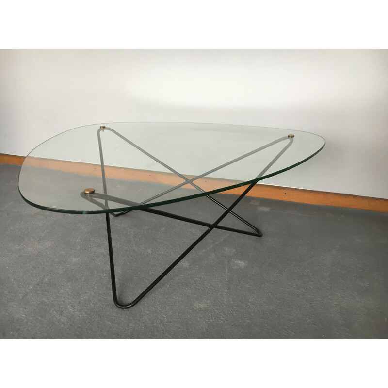 Airborne coffee table in metal and glass, Florent Lasbleiz - 1954