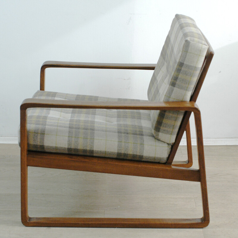 Paire de fauteuils danois en teck et tissu avec motif carré - 1960 