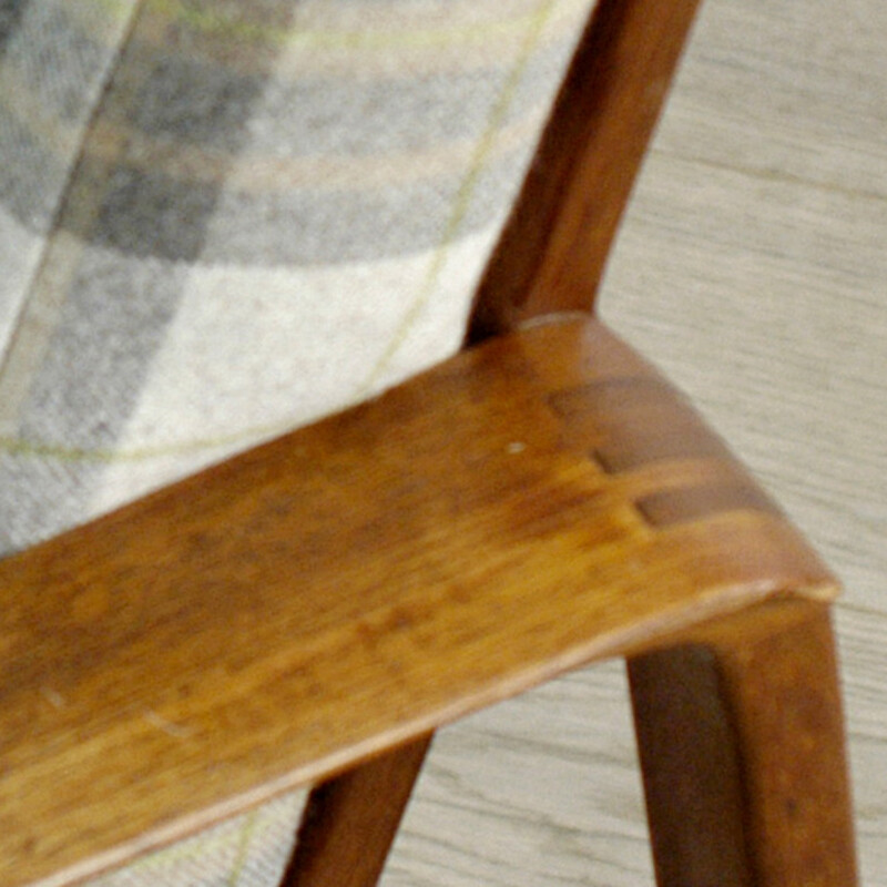 Pair of Danish armchairs in teak and fabric with squared pattern - 1960s 