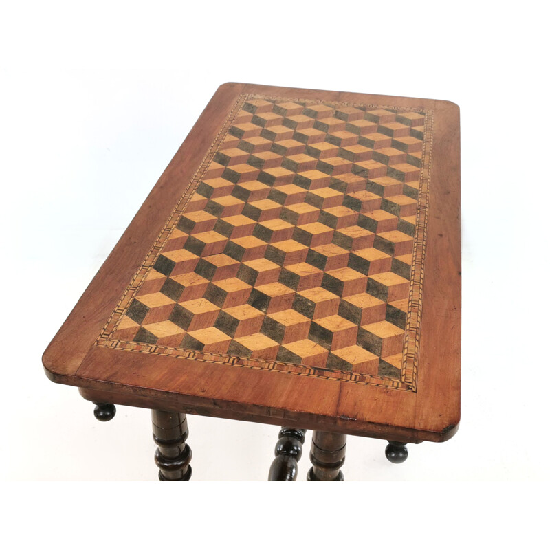 Vintage Walnut Parquetry Side Table English