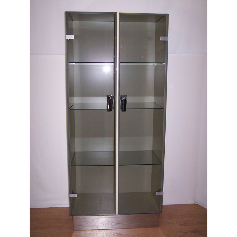 Medical type vitrine in smoked glass and stainless steel - 1970s