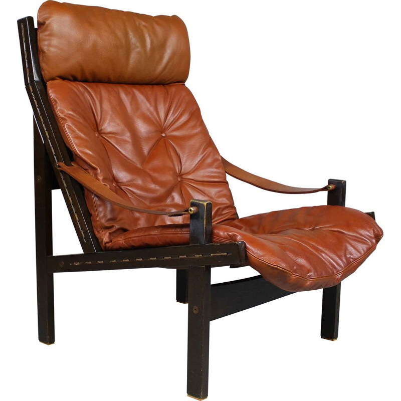 Vintage brown leather lounge chair by Torbjørn Afdal for Bruksbo 1960