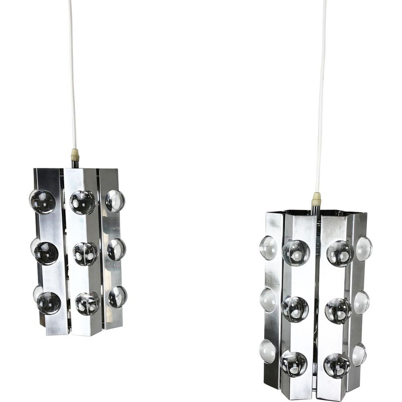 Pair of vintage silver sputnik suspensions by Cosack Lights, Germany 1970