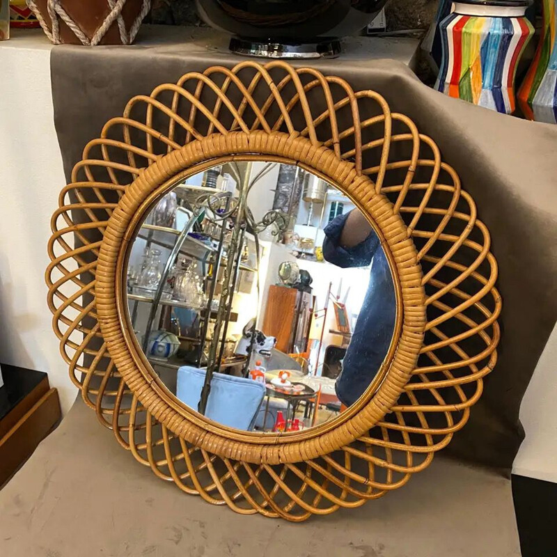 Vintage Bamboo Wall Mirror Italy 1960s