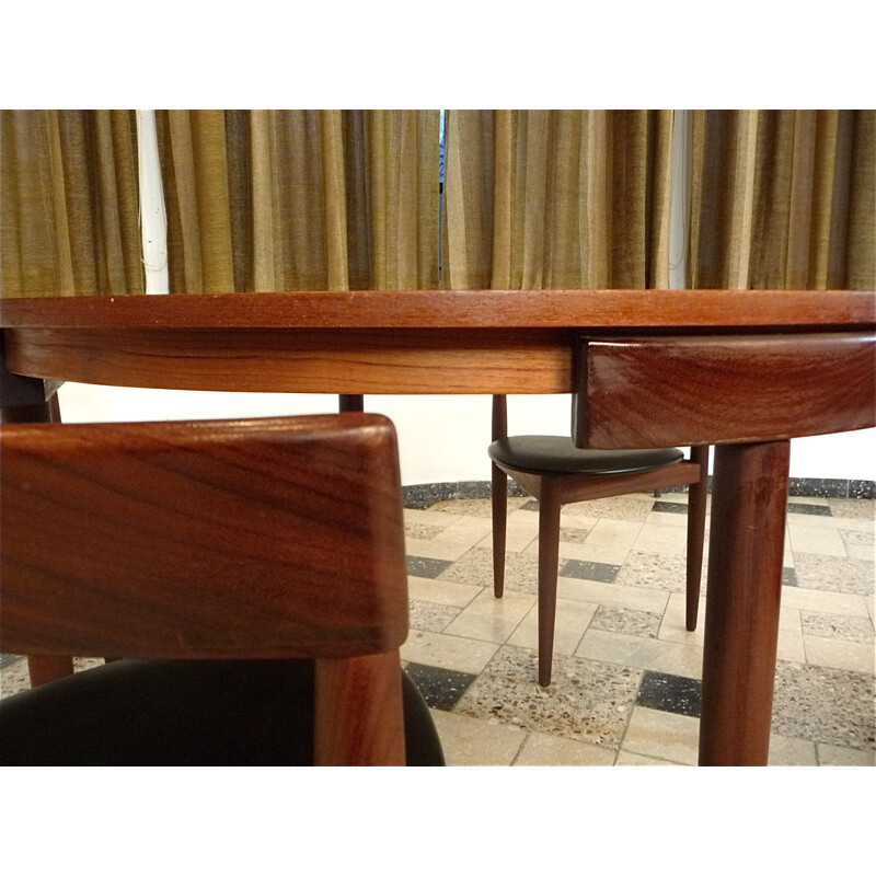 Set of dining table and 4 chairs in teak and leatherette, Hans OLSEN - 1960s