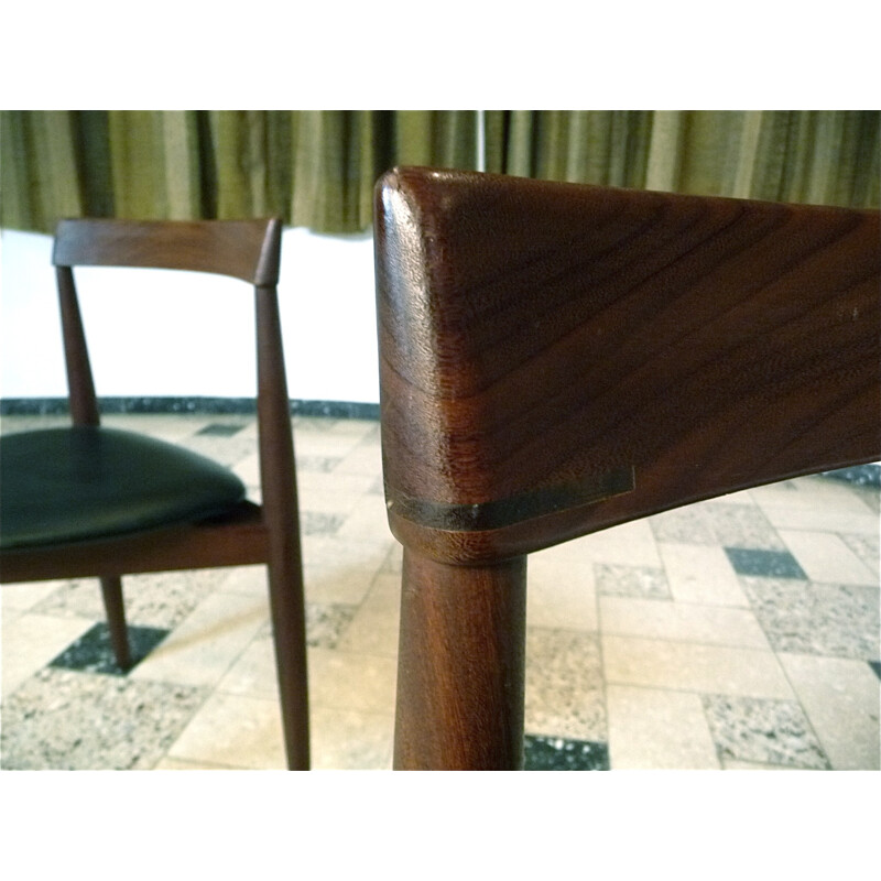 Set of dining table and 4 chairs in teak and leatherette, Hans OLSEN - 1960s