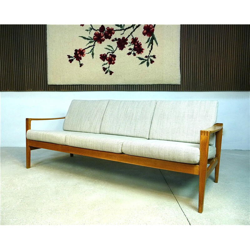 Midcentury 3-Seater sofa in oakwood and wool - 1960s