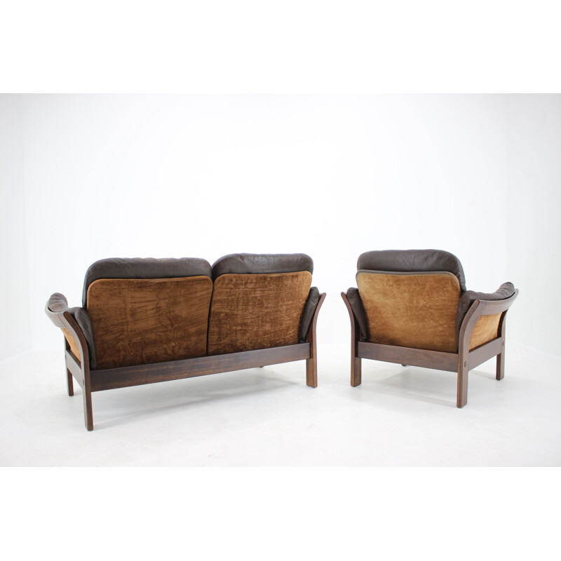 Canapé et fauteuil vintage Georg Thams 2 places en cuir brun foncé Danemark 1970